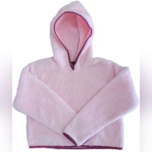 Xersion Girl's Pink Fluffy Soft Sherpa Crop Pullover Hooded Sweater - L/14G -EUC